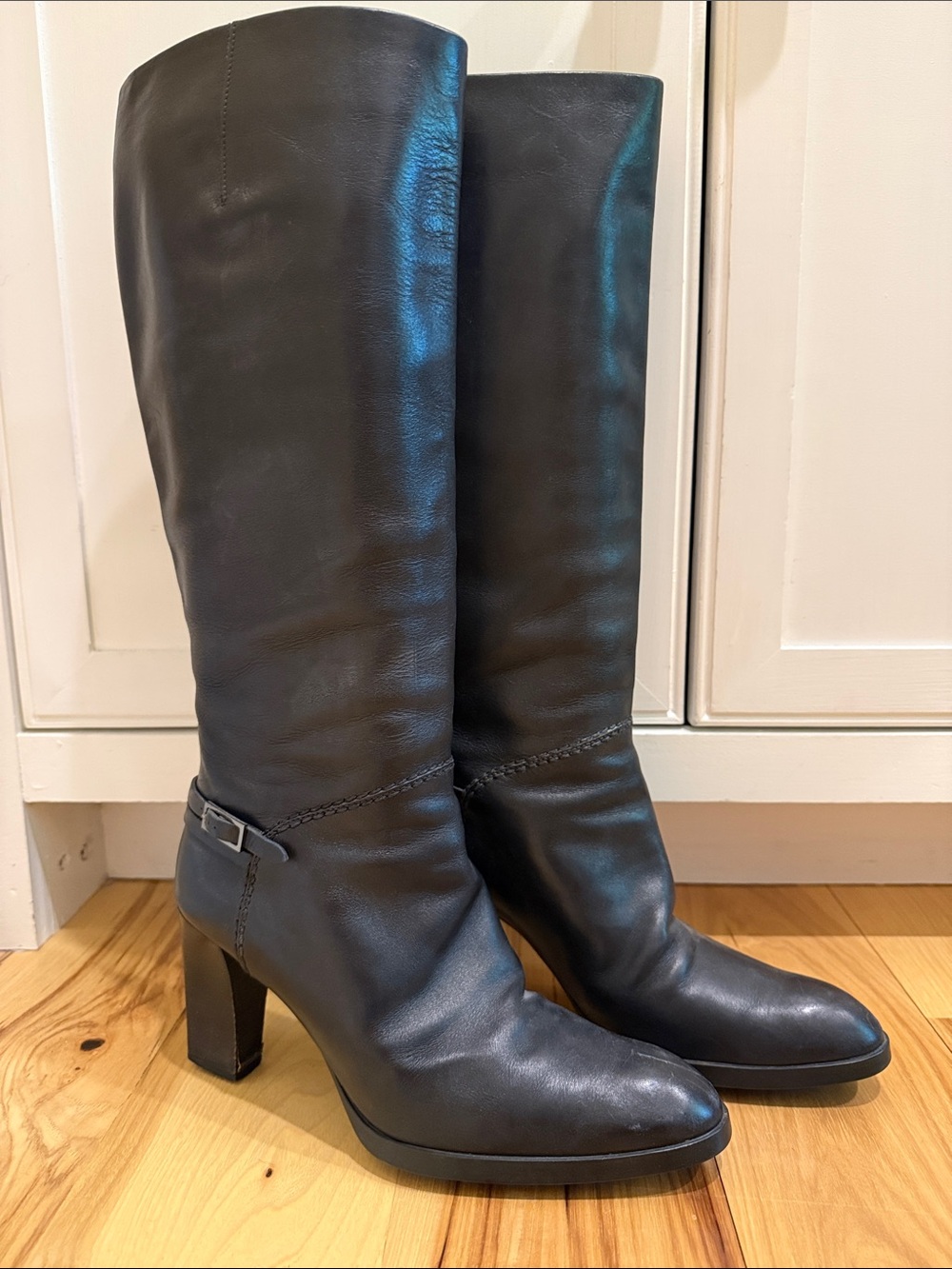 Tod's Black Leather Knee-High Heeled Boots